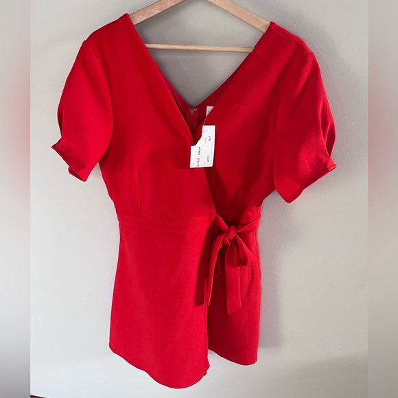 Dee Elly Pants - Dee Elly Red Wrap Front Jumpsuit Short Sleeve Side Tie V-Neck NWT size large